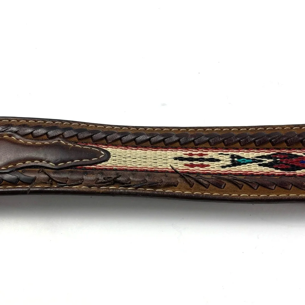 Silver Creek Leather Belt‎ Mens 40 Brown Southwestern Woven Braided Buckle Aztec